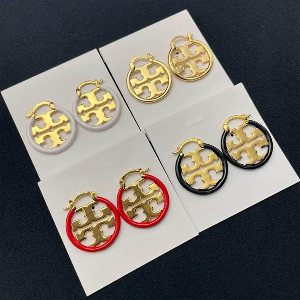 Tory Burch Gold Plated Enamel Double Small Circle Earrings